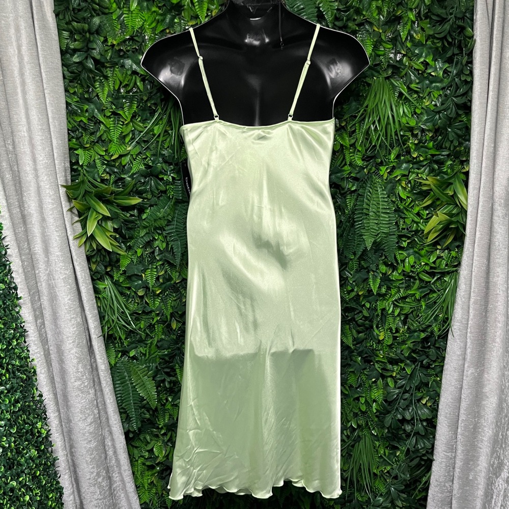 Bebe Dress Large Womens Green Satin Cowl Neck Slip Midi Cocktail 3711 - Picture 7 of 9